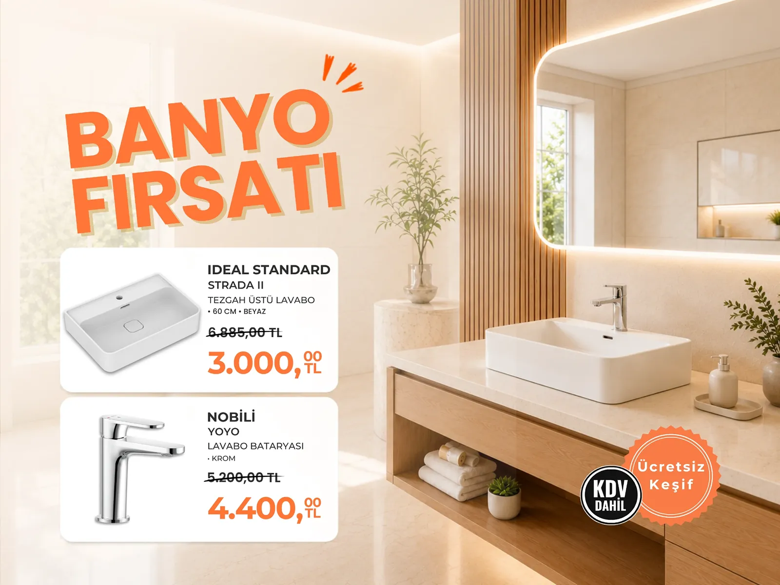 Ideal Standard Strada II lavabo ve Nobili Yoyo batarya kampanyası