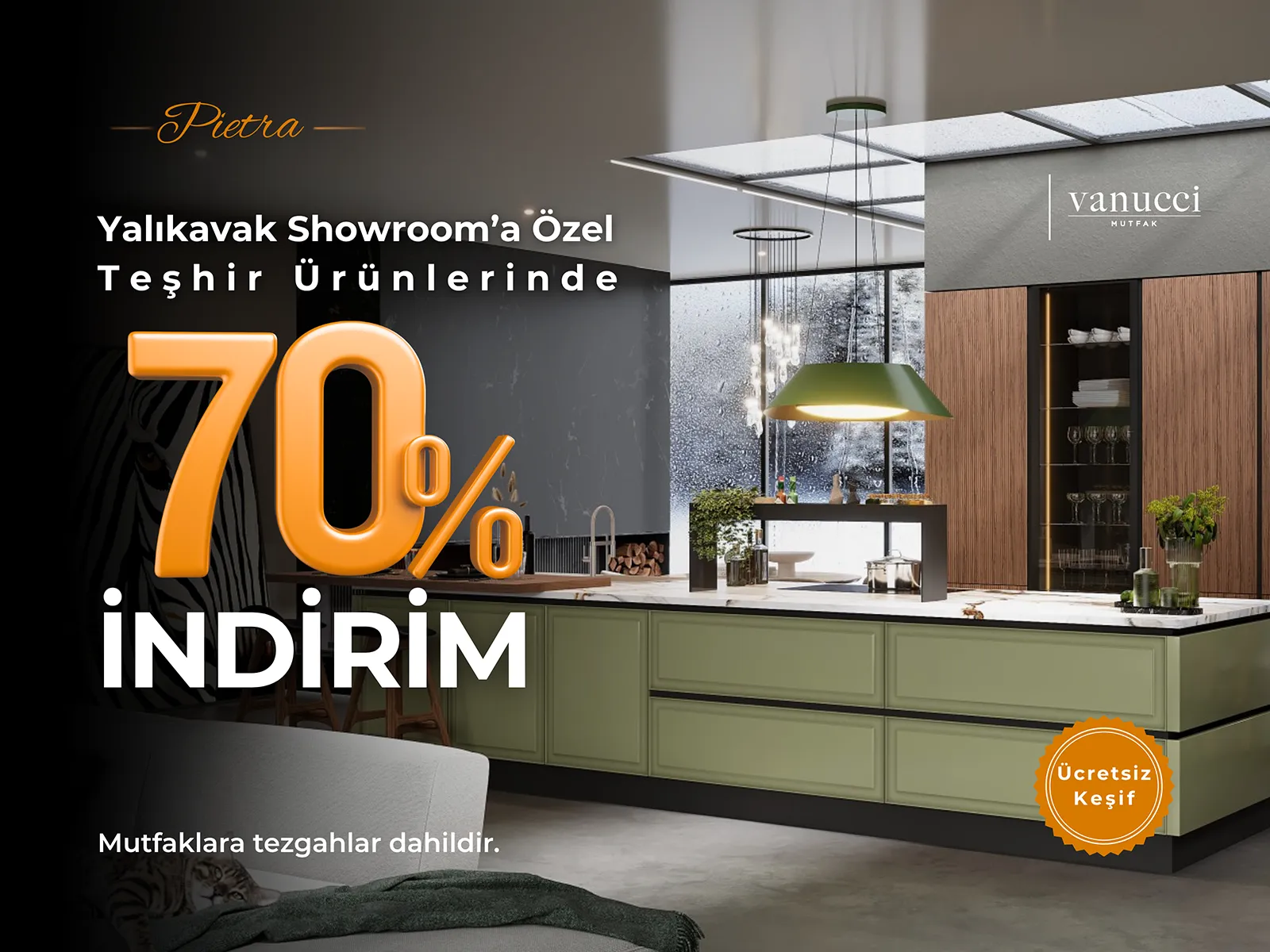 Vanucci Yalıkavak Showroom teşhir mutfaklarında yüzde 70 indirim kampanyası