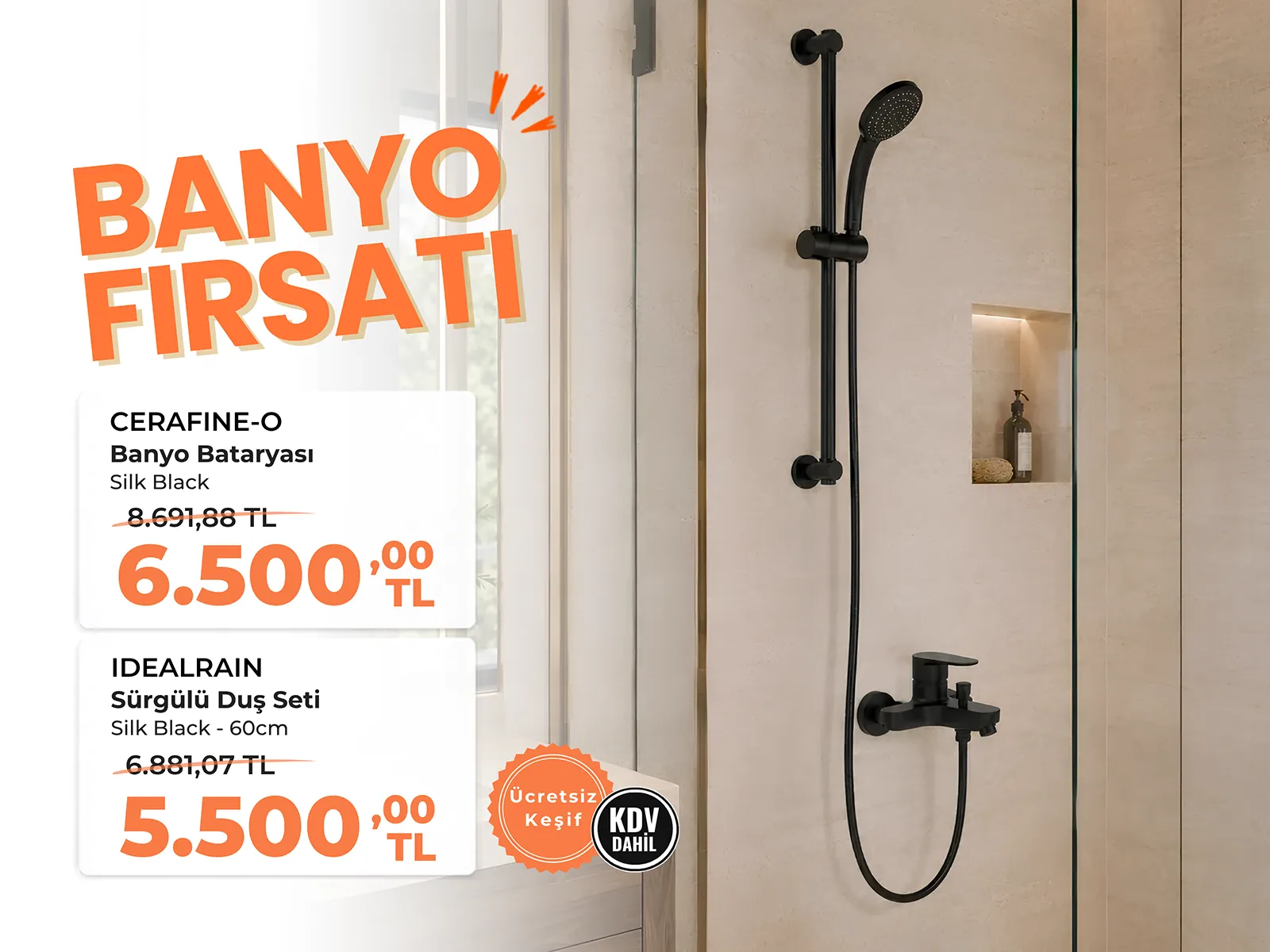 Ideal Standard Cerafine-O banyo bataryası ve Idealrain sürgülü duş seti kampanyası