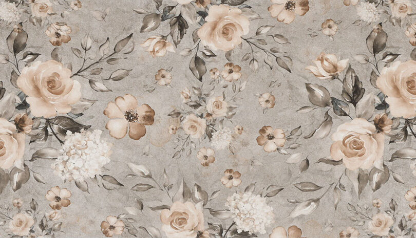 0300X0900 Area-Gri Flower Dekor Fon Mat
